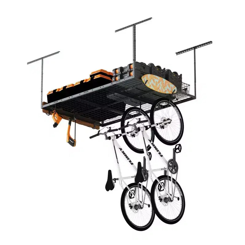 Support de rangement suspendu pour garage 4'x6' avec 8 crochets accessoires, noir, capacité de 450 lb