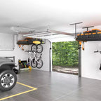 Support de rangement suspendu pour garage 4'x6' avec 8 crochets accessoires, noir, capacité de 450 lb