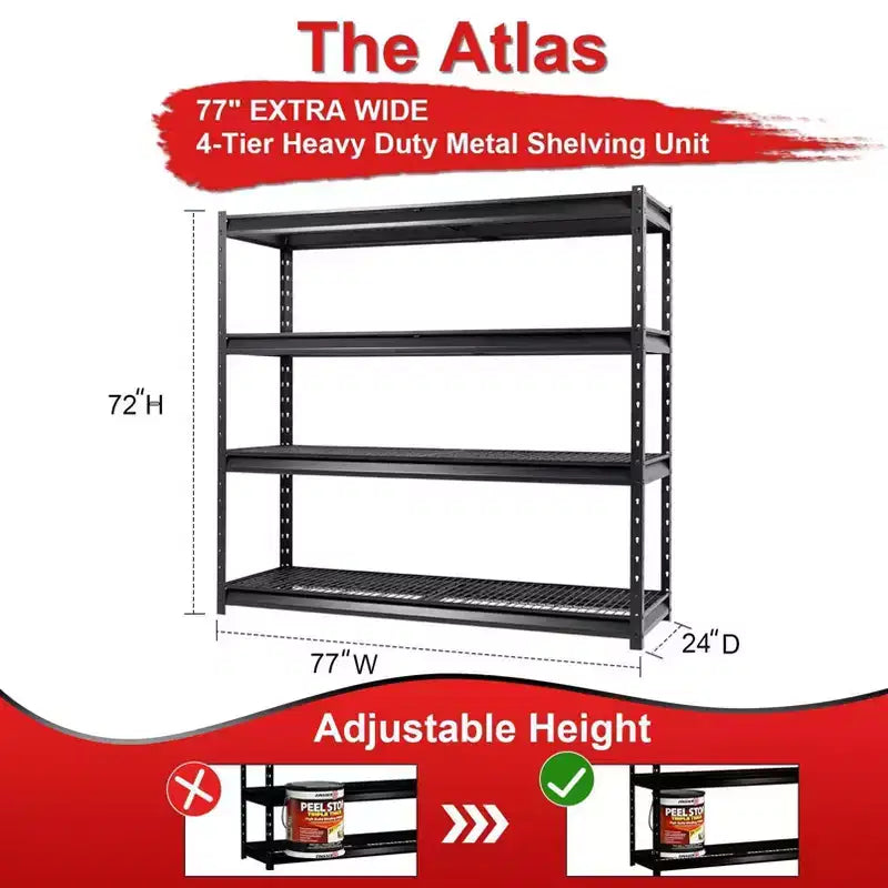 Étagère en acier robuste à 4 niveaux 77"x24"x72", gris foncé, capacité de 4536 kg