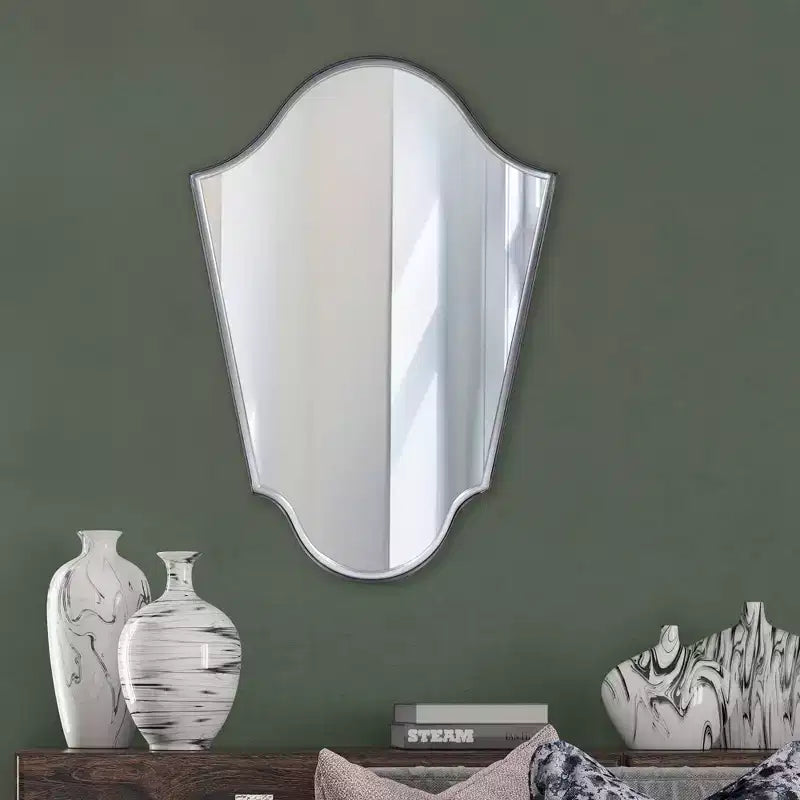 Miroir mural arqué de 41,5"x29" avec cadre en fer gris mat, style moderne, fixation murale