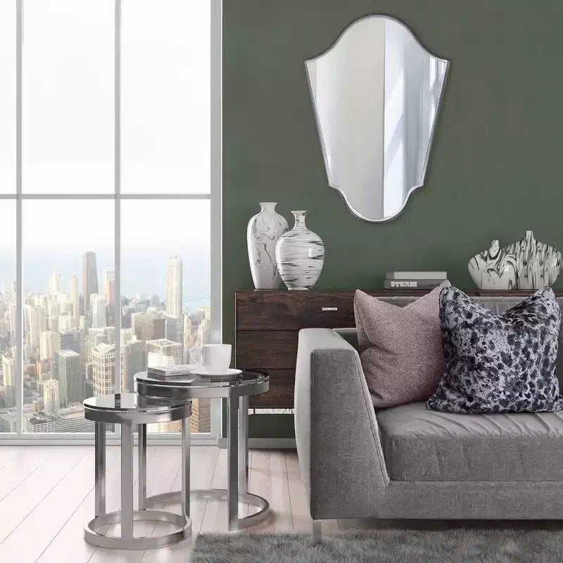Miroir mural arqué de 41,5"x29" avec cadre en fer gris mat, style moderne, fixation murale