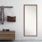 Miroir de sol intégral 27"x63" sans biseau, cadre en bois marron rustique