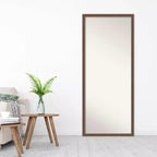 Miroir de sol intégral 27"x63" sans biseau, cadre en bois marron rustique
