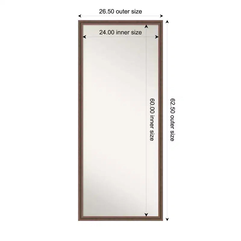 Miroir de sol intégral 27"x63" sans biseau, cadre en bois marron rustique