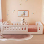 Lit plate-forme double/grand simple, lit au sol pour enfant avec garde-corps