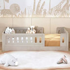 Lit plate-forme double/grand simple, lit au sol pour enfant avec garde-corps