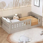 Twin/Full Size Platform Bed Kid Floor Bed Toddler Bed with Guardrail - ModernLuxe