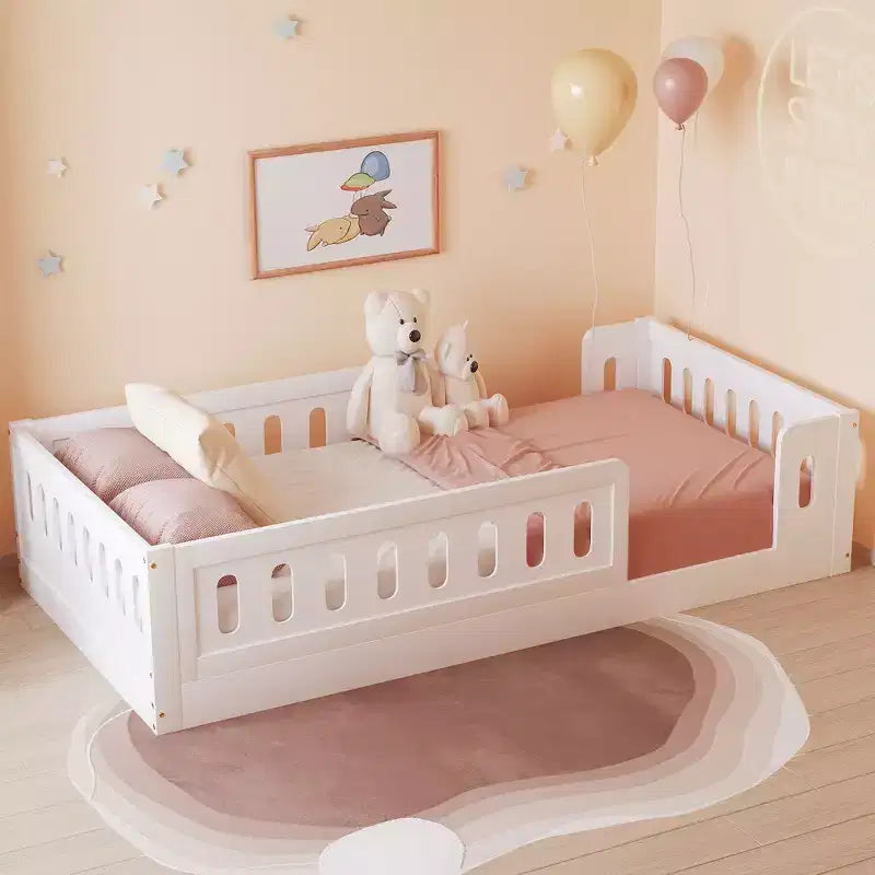 Lit plate-forme double/grand simple, lit au sol pour enfant avec garde-corps