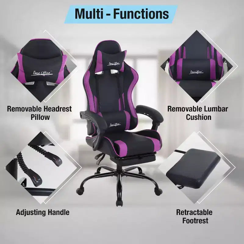 Chaise de bureau gamer avec repose-pieds et soutien lombaire