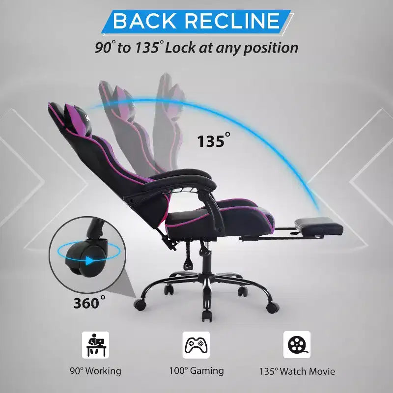 Chaise de bureau gamer avec repose-pieds et soutien lombaire