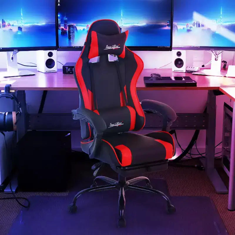 Chaise de bureau gamer avec repose-pieds et soutien lombaire
