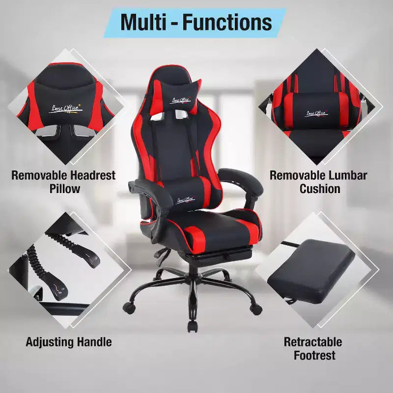Chaise de bureau gamer avec repose-pieds et soutien lombaire