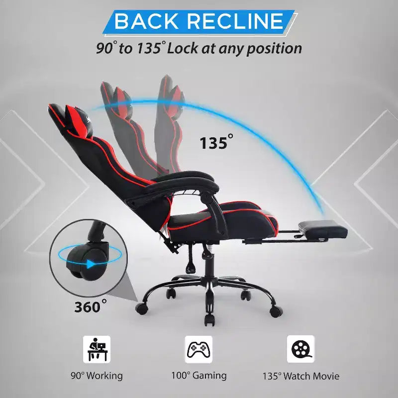 Chaise de bureau gamer avec repose-pieds et soutien lombaire