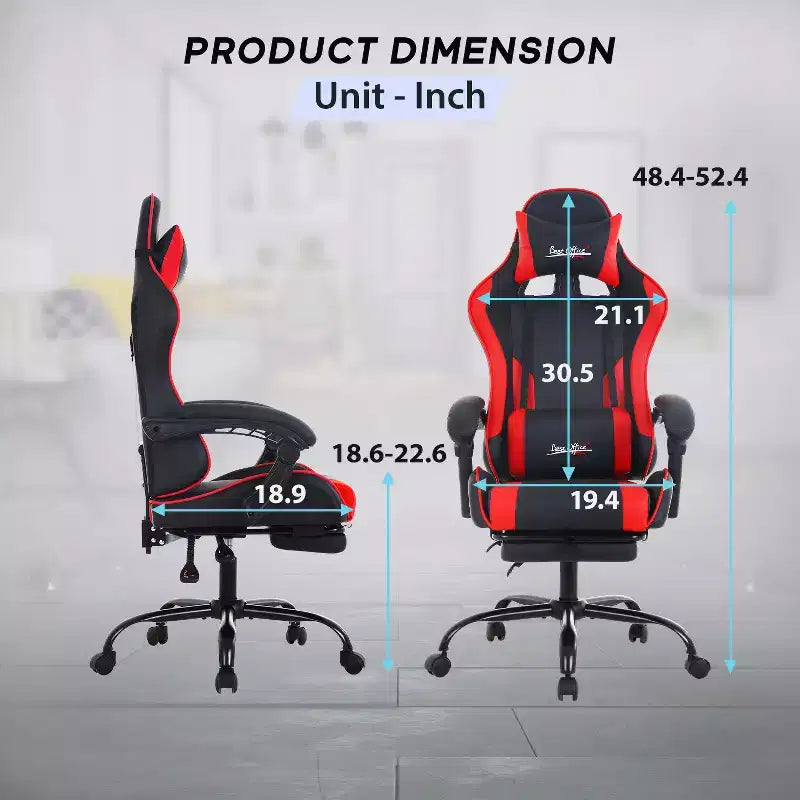 Chaise de bureau gamer avec repose-pieds et soutien lombaire