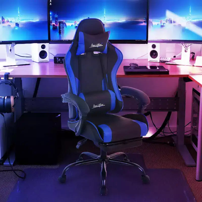 Chaise de bureau gamer avec repose-pieds et soutien lombaire