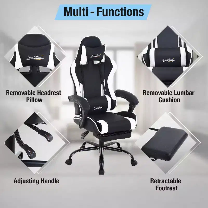 Chaise de bureau gamer avec repose-pieds et soutien lombaire