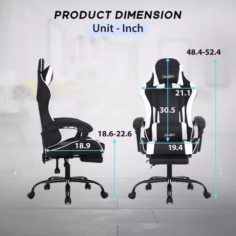 Chaise de bureau gamer avec repose-pieds et soutien lombaire