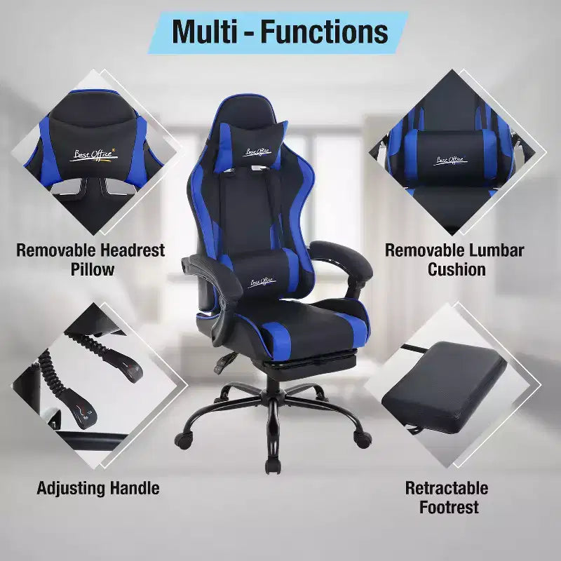 Chaise de bureau gamer avec repose-pieds et soutien lombaire
