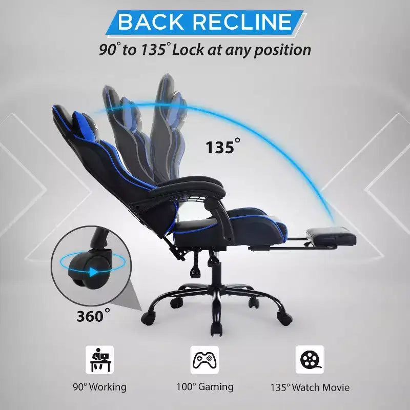 Chaise de bureau gamer avec repose-pieds et soutien lombaire
