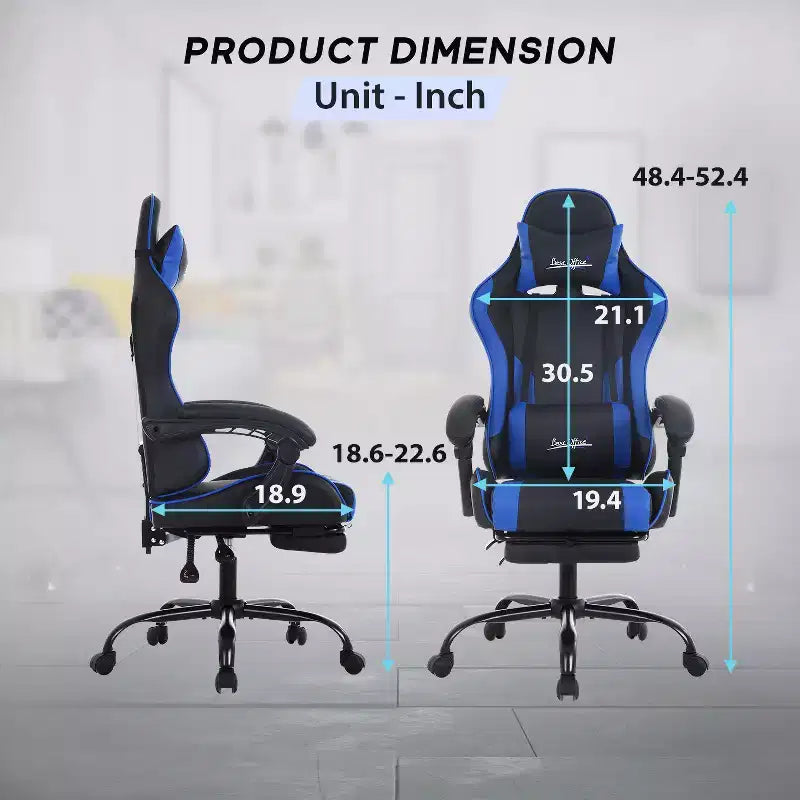 Chaise de bureau gamer avec repose-pieds et soutien lombaire