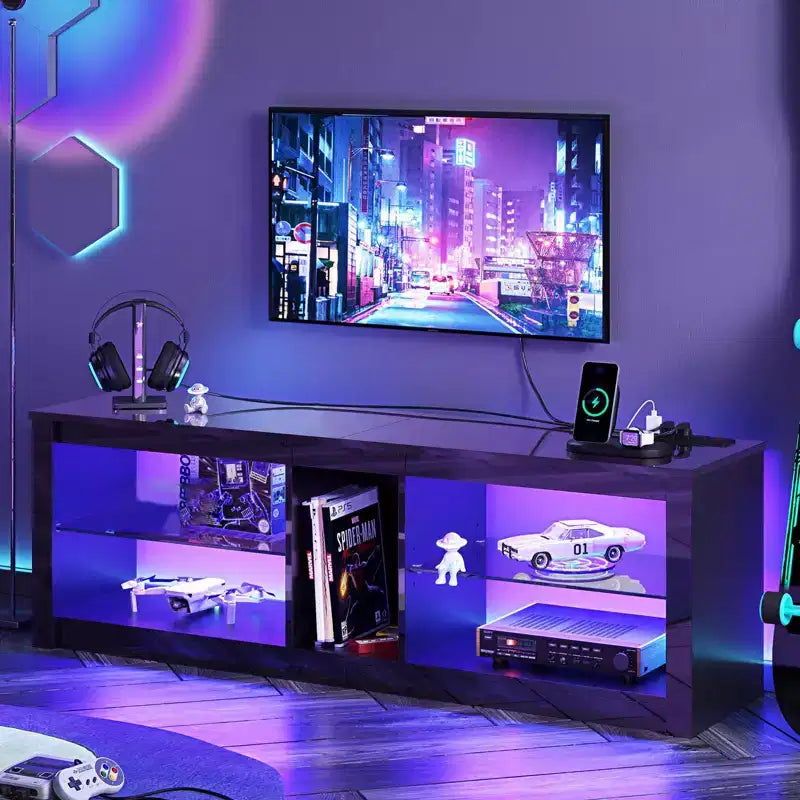 Meuble TV LED 55" Console multimédia moderne avec prise de courant et rangement