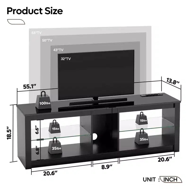 Meuble TV LED 55" Console multimédia moderne avec prise de courant et rangement