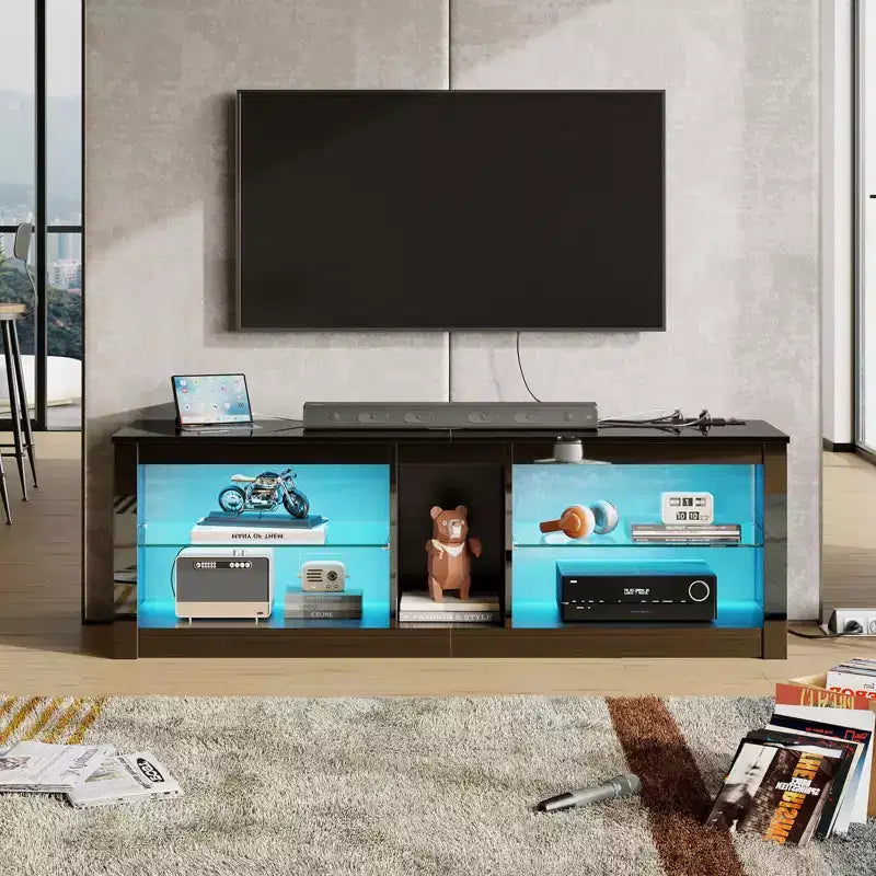 Meuble TV LED 55" Console multimédia moderne avec prise de courant et rangement