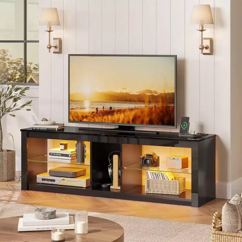 Meuble TV LED 55" Console multimédia moderne avec prise de courant et rangement
