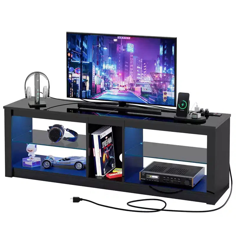 Meuble TV LED 55" Console multimédia moderne avec prise de courant et rangement