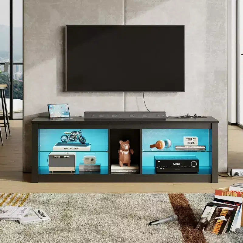 Meuble TV LED 55" Console multimédia moderne avec prise de courant et rangement