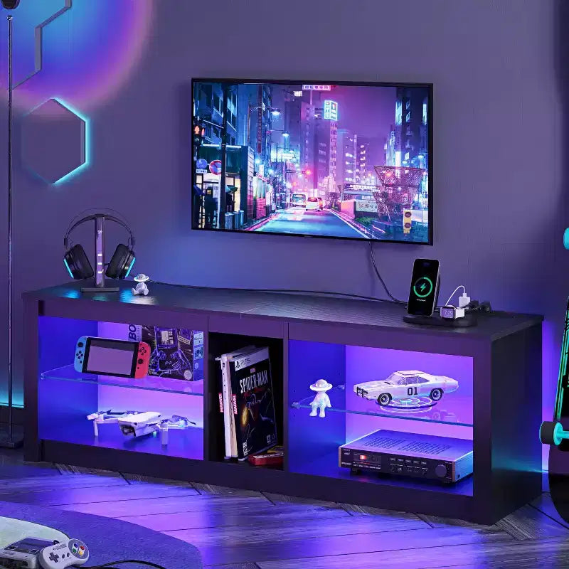 Meuble TV LED 55" Console multimédia moderne avec prise de courant et rangement