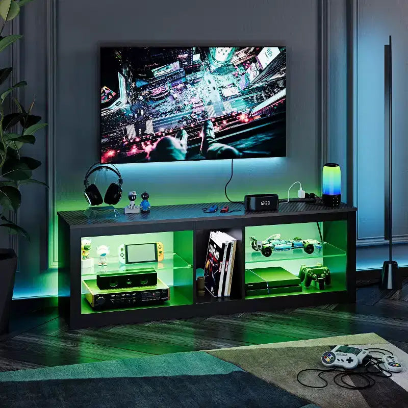 Meuble TV LED 55" Console multimédia moderne avec prise de courant et rangement