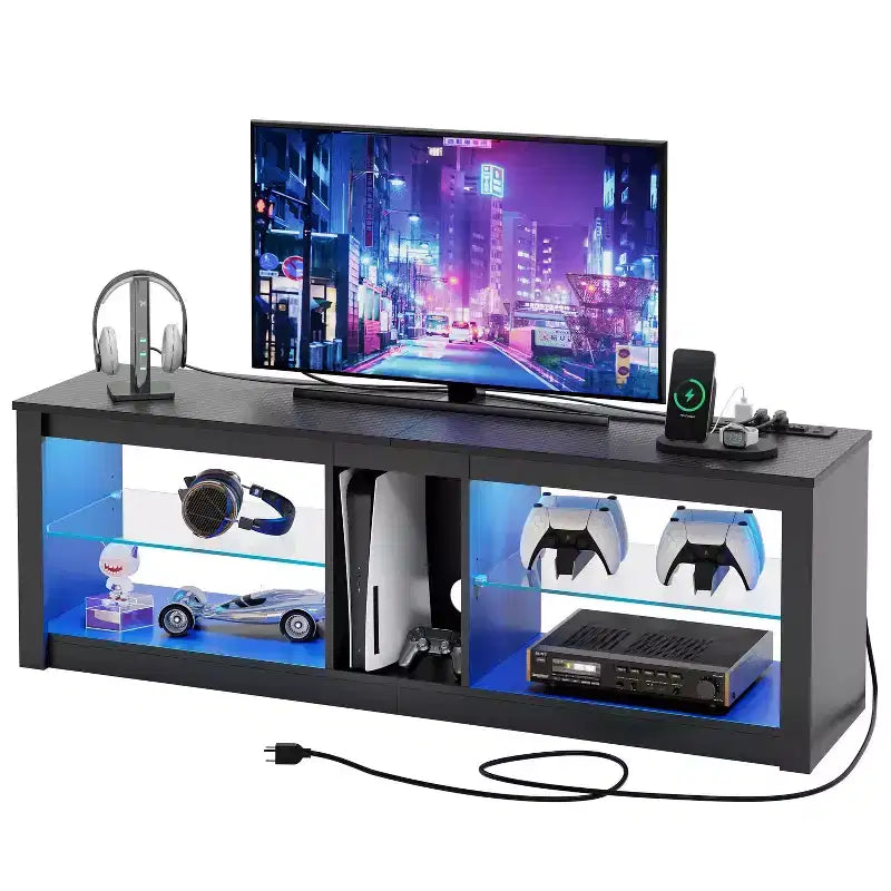 Meuble TV LED 55" Console multimédia moderne avec prise de courant et rangement