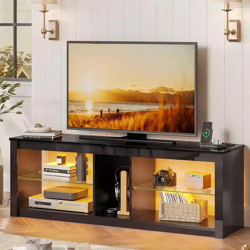 Meuble TV LED 55" Console multimédia moderne avec prise de courant et rangement