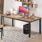 Table à manger rectangulaire en bois pour 6-8 personnes avec cadre en métal, grande table de salle à manger industrielle