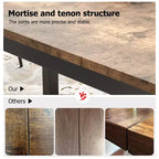 Table à manger rectangulaire en bois pour 6-8 personnes avec cadre en métal, grande table de salle à manger industrielle