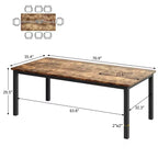 Table à manger rectangulaire en bois pour 6-8 personnes avec cadre en métal, grande table de salle à manger industrielle
