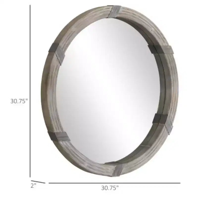 30.75 Wood Wall Mirror, Farmhouse Decorative e Round Mirror for Wall Decor in Living Room