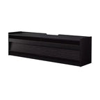 Meuble TV moderne avec 4 tiroirs, ports de charge et éclairage LED ambiant, Naturel/Noyer/Noir