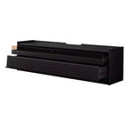 Meuble TV moderne avec 4 tiroirs, ports de charge et éclairage LED ambiant, Naturel/Noyer/Noir