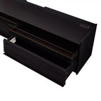 Meuble TV moderne avec 4 tiroirs, ports de charge et éclairage LED ambiant, Naturel/Noyer/Noir
