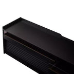 Meuble TV moderne avec 4 tiroirs, ports de charge et éclairage LED ambiant, Naturel/Noyer/Noir