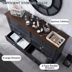 Commode de style fermette avec 6 tiroirs, commode verticale de 147 cm de large, organisateur de tiroirs pour le salon