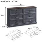 Commode de style fermette avec 6 tiroirs, commode verticale de 147 cm de large, organisateur de tiroirs pour le salon