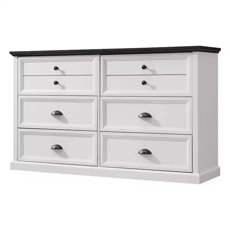 Commode de style fermette avec 6 tiroirs, commode verticale de 147 cm de large, organisateur de tiroirs pour le salon