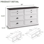 Commode de style fermette avec 6 tiroirs, commode verticale de 147 cm de large, organisateur de tiroirs pour le salon