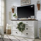 Commode de style fermette avec 6 tiroirs, commode verticale de 147 cm de large, organisateur de tiroirs pour le salon
