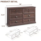 Commode de style fermette avec 6 tiroirs, commode verticale de 147 cm de large, organisateur de tiroirs pour le salon