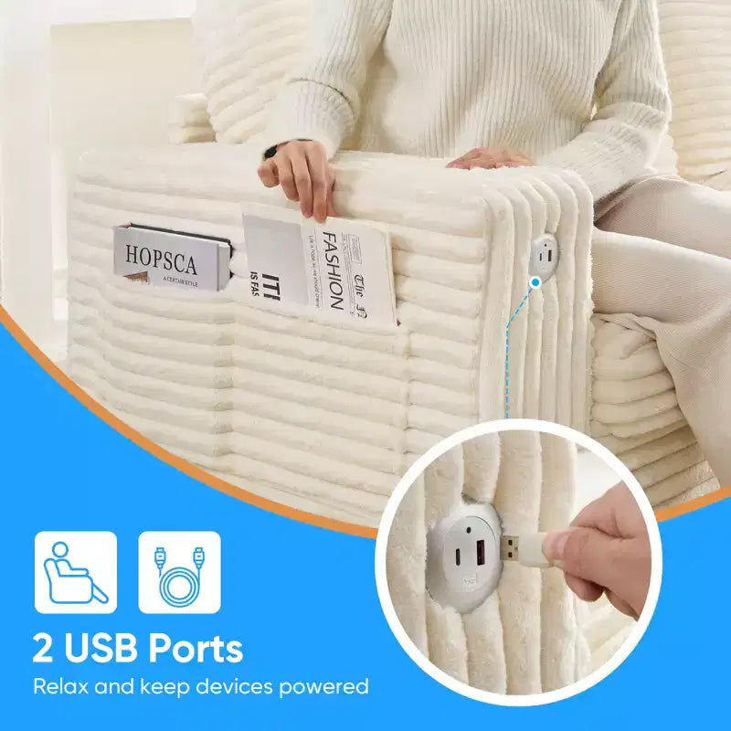 Canapé causeuse surdimensionné de 84 pouces avec port de charge USB et Type-C, canapé 2 places compact avec pochette latérale, canapé moelleux au design ergonomique