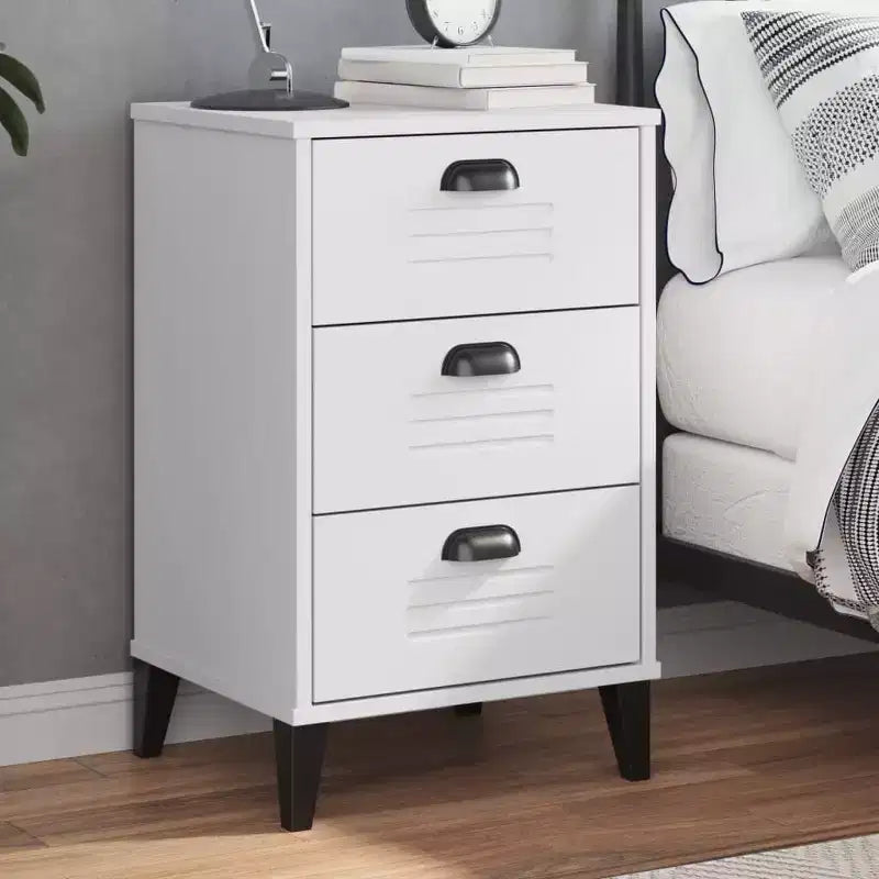 Table de Chevet D'Appoint, Meuble de Chambre, Bois d'Ingénierie, Blanc Gris Anthracite